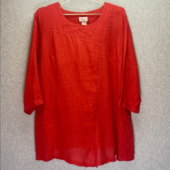 Mosaic Tops - Mosaic USA Linen Pre-Shrunk Lagenlook Red Tunic Top